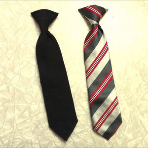 Set of 2 Boy's Clip on Ties, Solid Black & Striped